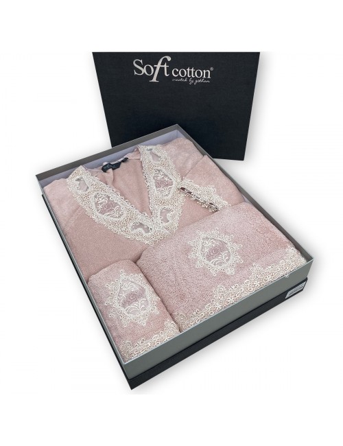 Халат с полотенцами Soft Cotton Destan (розовый) из 3 предметов